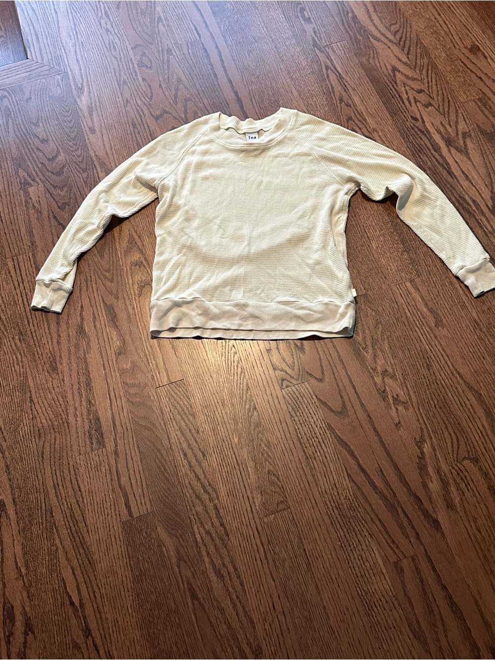 Aritzia TNA Crewneck Waffle Knit XS long sleeve shirt in light yellow